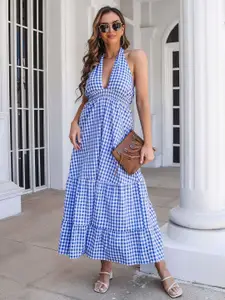 StyleCast Navy Blue & White Checked Maxi Dress