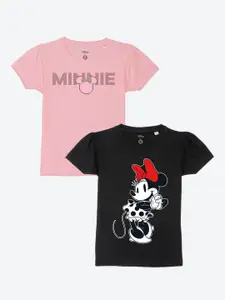 YK Disney Set Of 2 Girls Pink Minnie Mouse Printed Round Neck T-shirt