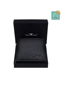 URBAN FOREST Black Leather Two Fold Wallet
