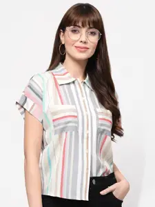 FLAWLESS Women Beige & Red Striped Casual Shirt