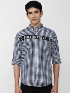 FOREVER 21 Men Black Gingham Checked Pure Cotton Casual Shirt