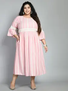 PrettyPlus by Desinoor.com PrettyPlus by Desinoor com Plus Size Pink Striped Empire Midi Dress
