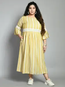 PrettyPlus by Desinoor.com PrettyPlus by Desinoor com Plus Size Mustard Yellow Striped Midi Dress