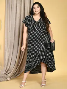 PrettyPlus by Desinoor.com PrettyPlus by Desinoor com Plus Size Black Polka Dot Printed Midi Dress