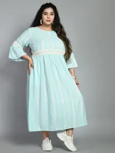 PrettyPlus by Desinoor.com Plus Size Sea Green Striped Empire Midi Dress