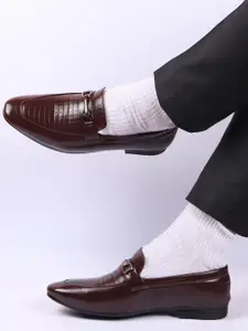 FAUSTO Men Brown Textured Formal Slip-Ons