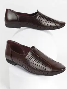 FAUSTO Men Brown Laser Cut Design PU Mojaris