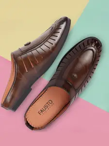FAUSTO Men Brown  Laser Cut Design PU Mules