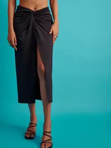 THE CLOTHING FACTORY Women Black Solid Asymmetrical Knotted Skirt