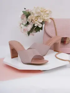 SHUZ TOUCH Nude-Coloured Embellished Block Heels
