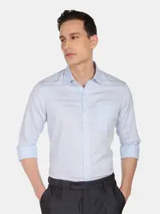 AD By Arvind Men Blue Self Designed Horizontal Stripes Formal Shirt