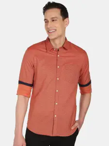 AD By Arvind Men Orange Slim Fit Geometric Print Casual Shirt