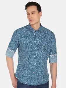 AD By Arvind Men Blue Slim Fit Floral Abstract Printed Pure Cotton Casual Shirt