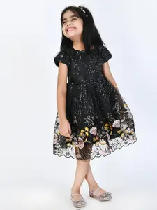 Bella Moda Girls Black Embellished Fit and Flare Dress