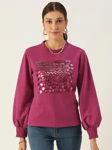 Antheaa Women Pink Embellished Sweatshirt