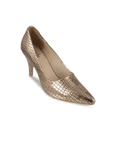 SHUZ TOUCH Gold-Coloured Textured Party Embellished Kitten Pumps