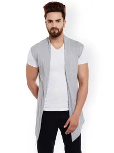 CHILL WINSTON Men Grey Solid Open Front Sleeveless Jacket