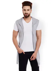 CHILL WINSTON Men Grey Solid Open Front Hooded Jacket