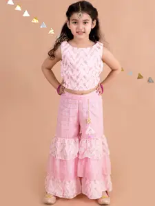 pspeaches Girls Embroidered Sequinned Top with Sharara