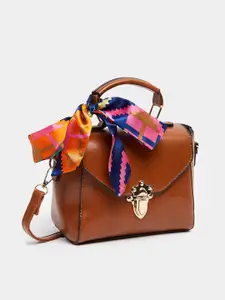 Styli Flap Over Handbag with Scarf Detail