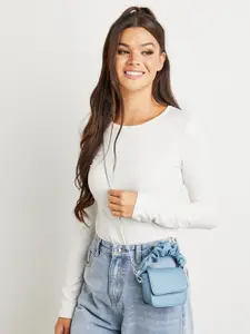 Styli Women Blue Gathered Top Handle Flap Mini Handbag