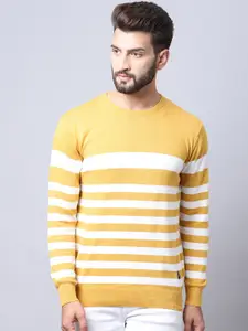 Cantabil Men Mustard & White Striped Pullover