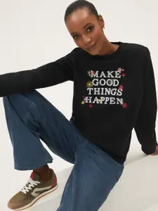 Marks & Spencer Women Black Printed Sweatshirt