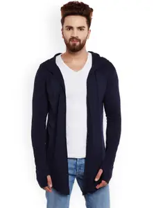 CHILL WINSTON Men Navy Blue Solid Open Front Hooded Jacket