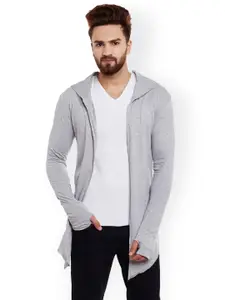 CHILL WINSTON Men Charcoal Solid Open Front Hooded Jacket