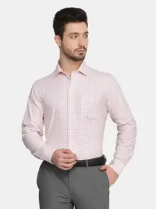 Blackberrys Men Pink Slim Fit Grid Tattersall Checked Cotton Formal Shirt