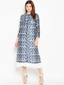 Be Indi Blue Ethnic Motifs Ethnic A-Line Midi Dress