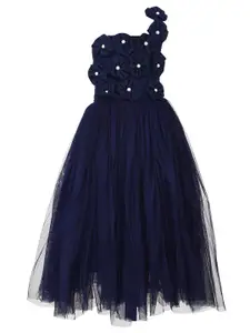 Samsara Couture Navy Blue Embellished Satin Cotton Maxi Dress