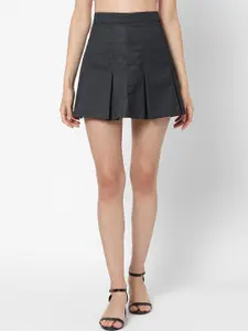 VASTRADO Women Black Solid Pure Cotton Pleated & Flared Skirt