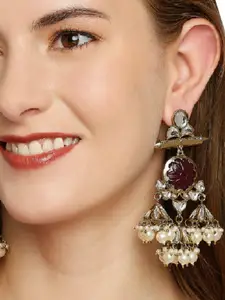 OOMPH Red & Gold Plated Floral Drop Earrings