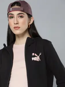 Puma Women Regular Fit Brand Logo Open Front Long Sleeves Hoodie Jacket