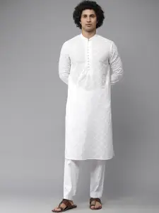 See Designs Men White Chikankari Embroidered Straight Kurta