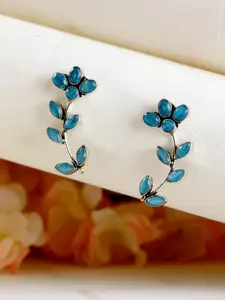 Jazz and Sizzle Blue & Silver Plated  Leaf Shaped Drop Earrings