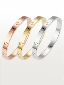 Jewels Galaxy Women Set Of 3 Rose Gold & Silver-Toned Gold-Plated Bangle-Style Bracelet