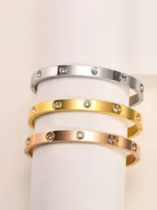Jewels Galaxy Set Of 3 Women Gold-Plated & Silver American Diamond Bangle-Style Bracelet