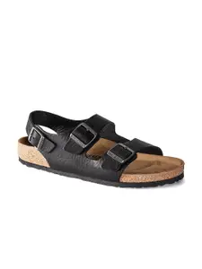 Birkenstock Men Black & Beige Leather Comfort Sandals