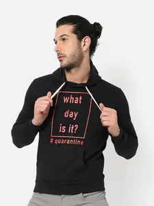 Campus Sutra Men Black Printed Hooded Sweatshirt