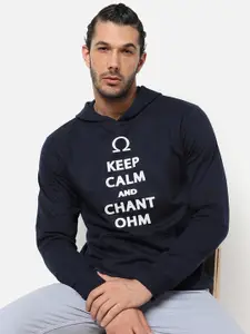 Campus Sutra Men Blue Printed Hooded Sweatshirt