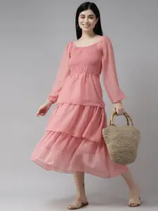 Aarika Dusty Pink Solid Layered Georgette Formal A-Line Midi Dress