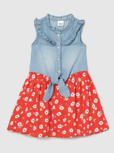 max Red & Blue Floral Print Pure Cotton Dress