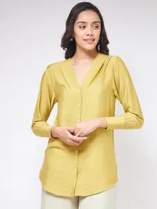 Zima Leto Yellow Solid Crepe Shirt Style Polyester Top