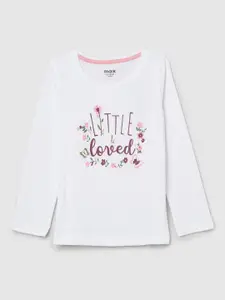 max Girls White Floral Printed Pure Cotton T-shirt