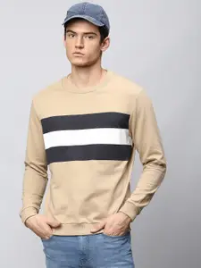 Dennis Lingo Men Khaki Striped Sweatshirt