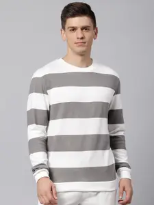 Dennis Lingo Men White Striped Sweatshirt