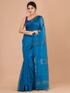 Laa Calcutta Blue & Black Embellished Pure Cotton Jamdani Saree