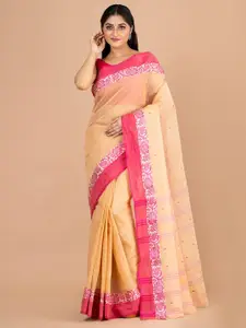 Laa Calcutta Beige & Pink Pure Cotton Jamdani Saree